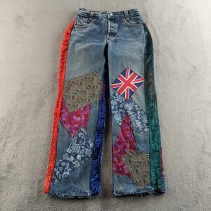 Vintage 90s Levis Custom Patchwork Jeans W24 L26 Blue Straight Hippie Boho